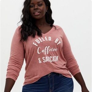 TORRID Fueled By Caffeine Dusty Coral V-Neck Tee SIZE 4 NWT